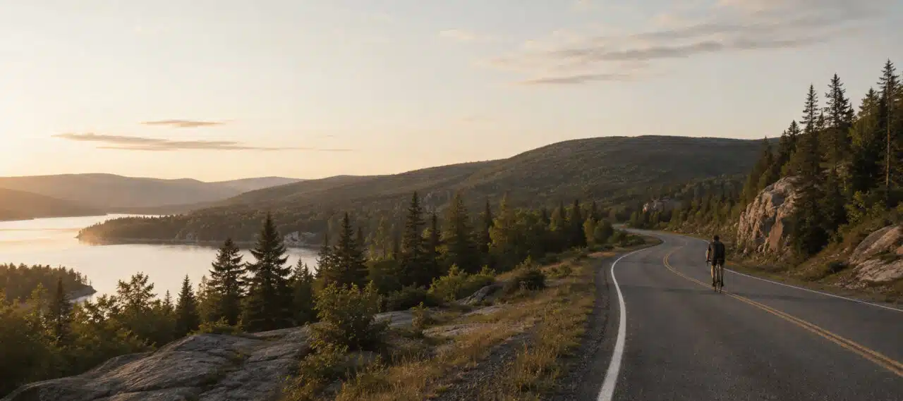 Rider beside a lake in Canada