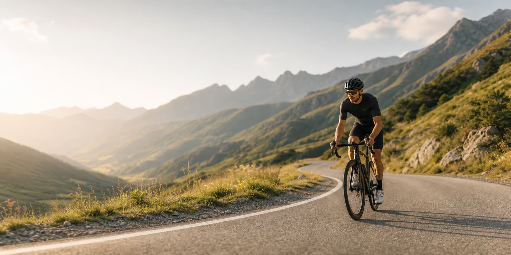 Rider on a quiet mountain road